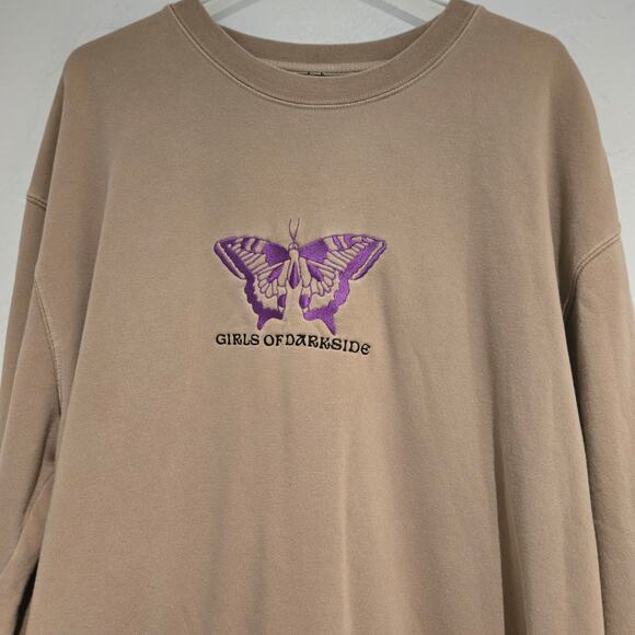 Darkside Snowboards Sweatshirt XL Tan Girls of Darkside Purple Moth Graphic - Picture 3 of 7